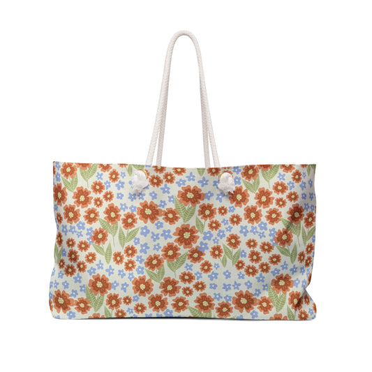 Ditsy Tropical Flowers Weekender Bag - Stylish Travel Tote, Overnight Bag, Beach Bag, Weekend Getaway Essentials, Gift for Travelers