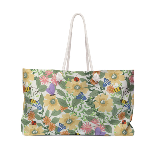Bee Garden Weekender Bag - Stylish Travel Tote, Overnight Bag, Beach Bag, Weekend Getaway Essentials, Gift for Travelers