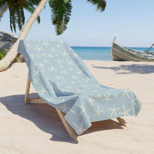 Relaxing Beach Towel - Starfish Design on Ocean Blue Background, Coastal Cottage, Ocean Vibes Towel, Summer Accessories, Perfect for Beach Trips, Pool Days, Gifts for Beach Lovers