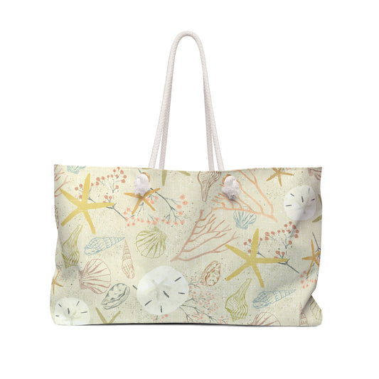 Tossed Seashells Weekender Bag - Stylish Travel Tote, Overnight Bag, Beach Bag, Weekend Getaway Essentials, Gift for Travelers
