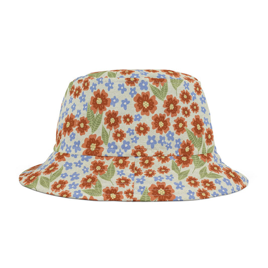 Floral patterned bucket hat on a white background